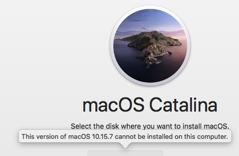 This Version of MacOS cannot be installed on this computer.
